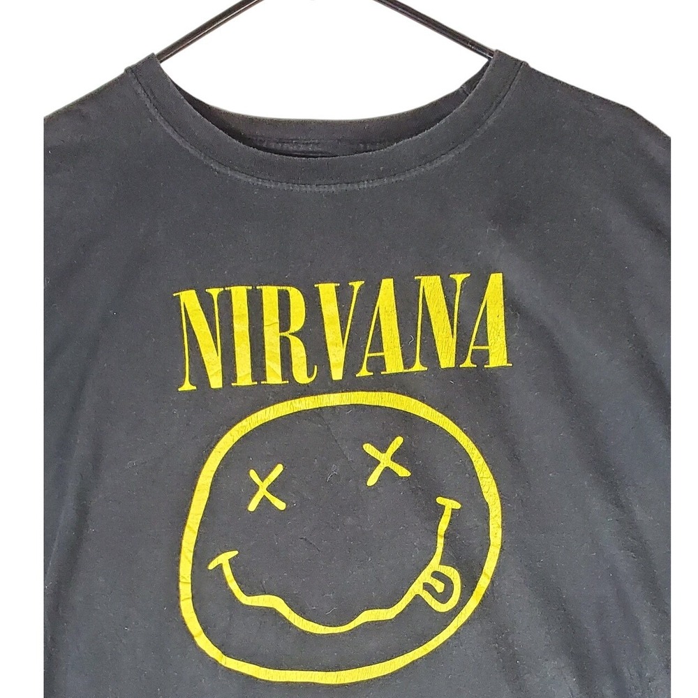 Nirvana Smiley Face Graphic‎ T-Shirt Mens XL Black Yellow Crewneck Short Sleeve